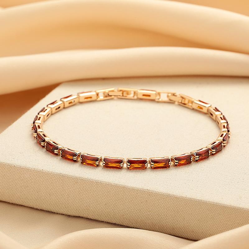 Simple Rectangular Garnet Red Zircon Bracelet for Women, Versatile Fashion