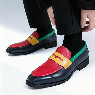 Fashion Colorful Penny Loafers Slip On Leather Men Shoes Simple Pointed Toe Dress Business Casual Party Wedding Shoes For Man