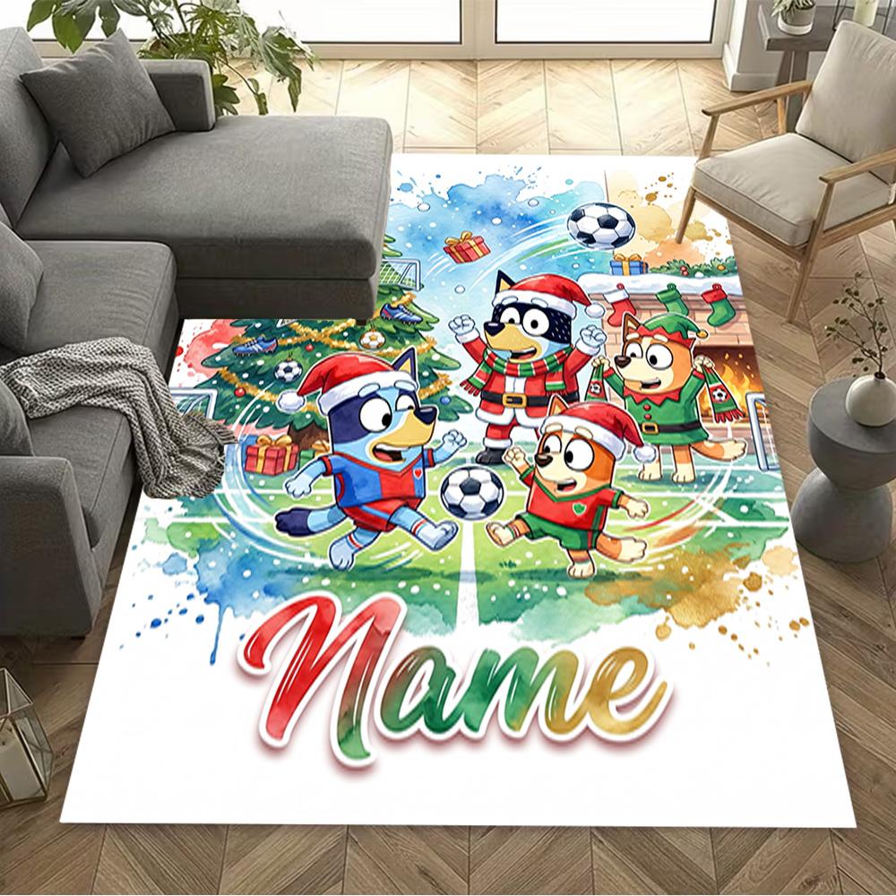 Christmas Soccer Fun Personalized Name Area Rug Suitable for Balcony Dining Room Playrooms Dormitory Anti-slip Rug Office home decor Wedding Party Gif