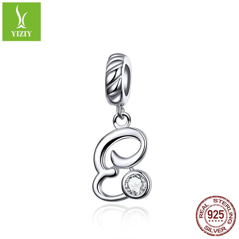 26 Letter Charm 925 Sterling Silver Pendant Korean Fashion Beaded Bracelet Silver Jewelry Accessories