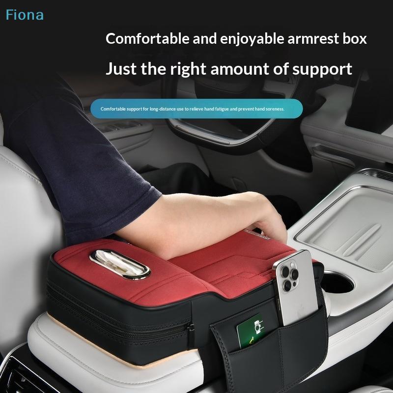 Car Armrest Cushion with Tissue Box & Storage Pocket - Memory Foam Arm Rest Pad for Universal Vehicle Center Console