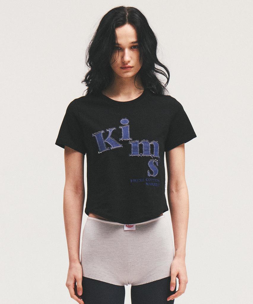 Kimseupeulesikoteunmakes Messy Denim Applique Tee Black