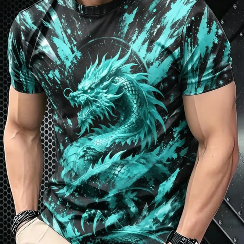 Moda męska Koszulka męska z nadrukiem 3D Okrągły dekolt Krótki rękaw Modna odzież uliczna