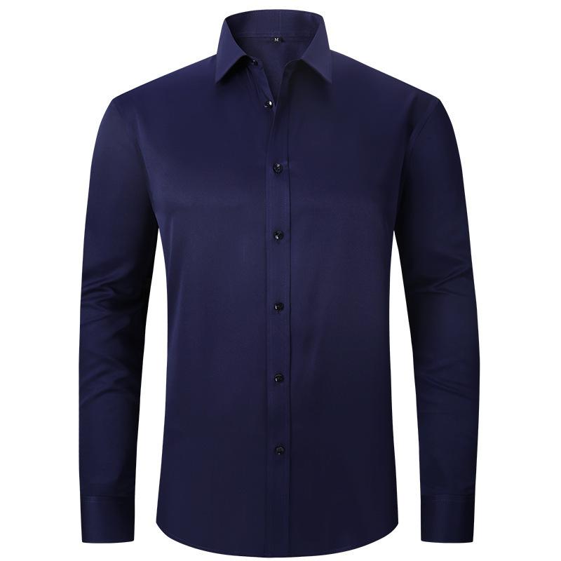 Herr Vår Höst Topp Enfärgad Nedvikt Krage T-shirt Lång Ärm Business Skjorta