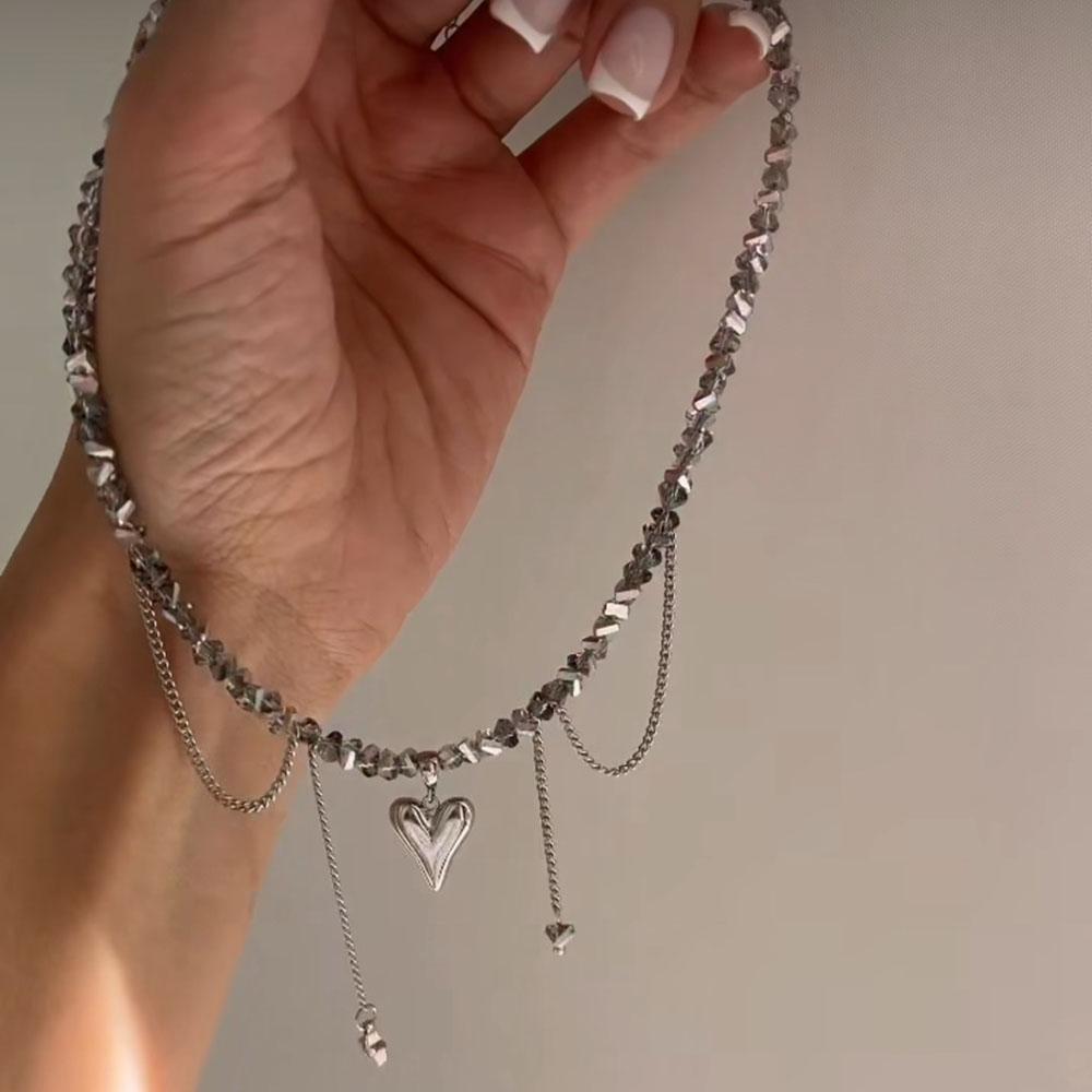 Boho Geometric Transparent Crystal Jewelry Fashion Vintage Sexy Zircon Heart Pendant Tassel Necklace For Women Neelry