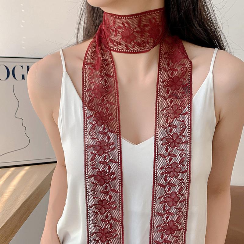 Women Lace Tassel Narrow Scarf Y2k Long Ribbon Spring Summer New Wrist Headbands Belt Evening Party Scarf Decor