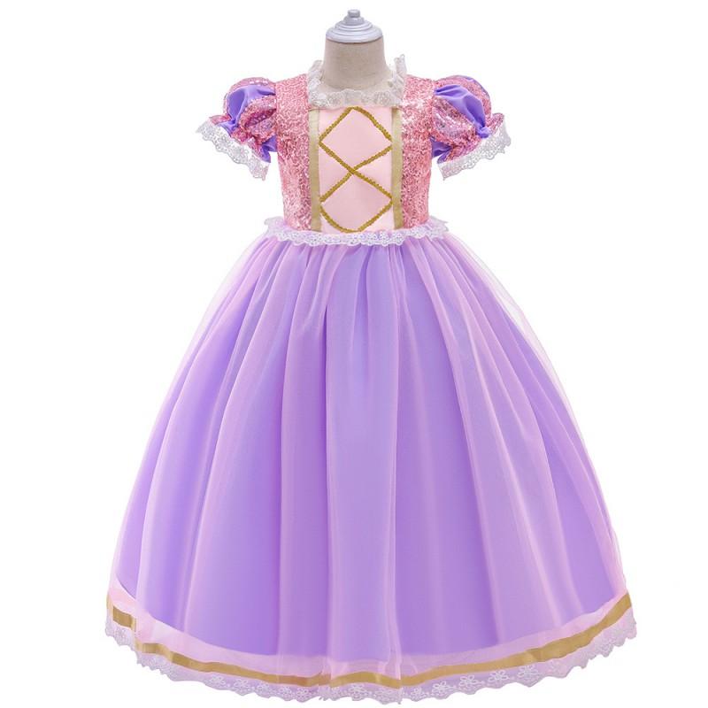 Girls Princess Dress Halloween Party Cosplay Costume Cotton Blend Formal Gown With Bow Ruffles