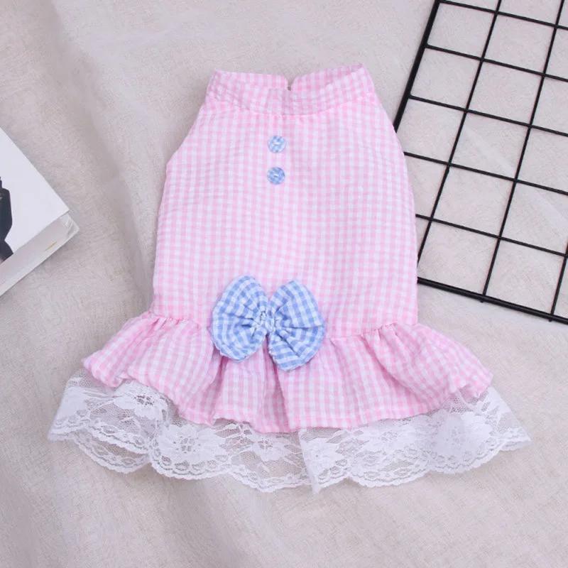 

Princess Pet Dress Dog Clothes for Small Dogs Puppy Lattice Princess Skirt Shih Tzu Chihuahua Wedding Party Costumes M рожевий