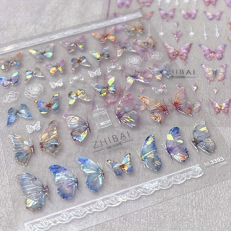 1set 5D Embossed Laser Butterfly Design Nail Art Stickers, Spring Nail Art Decals for Nail Art Decoration,Self Adhesive Nail Art Supplies
