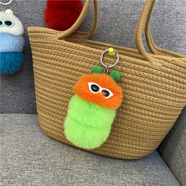 New cute caterpillar keychain cartoon plush doll bag pendant creative car key chain small gift