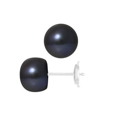 Ohrringe - - Echte schwarze Zuchtperlen 9-10 mm - Weißgold - 2 Jahre Garantie