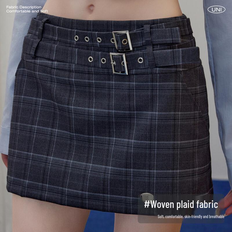 UNIFREE Women's Edgy Retro Plaid Mini Skirt with Belt