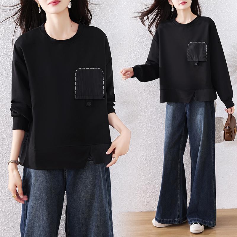 

DIMANAF 2025 Осень Зима Женские Худи Рубашки Большого Размера Футболка с Длинным Рукавом Свободные Повседневные Топы Футболки Черный 5XL чёрный