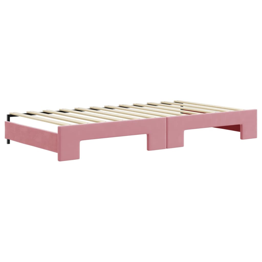 Pull Out Daybed with Drawers Pink 100 X 200 Cm Velvet