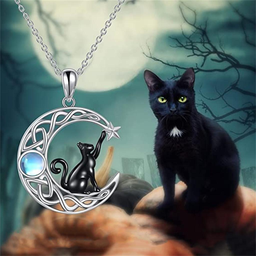 Uroczy Czarny Mały Kot Motyl Księżyc Wisiorek Naszyjnik Dla Kobiet Gotycki Modny Zwierzęcy Kociak Łańcuszek na obojczyk Choker Biżuteria