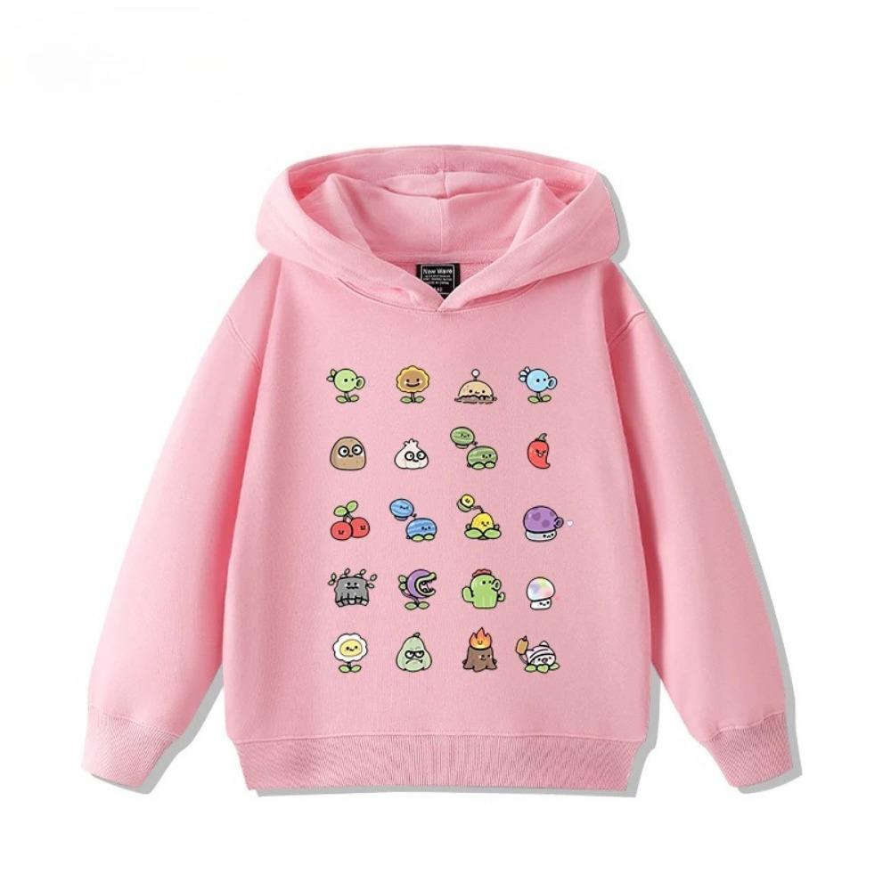 2025 Autumn/Winter New Children's Long Sleeve Top Plant Wars Zombie Printed Street Fashion Boys and Girls Hooded Sports Shirt
