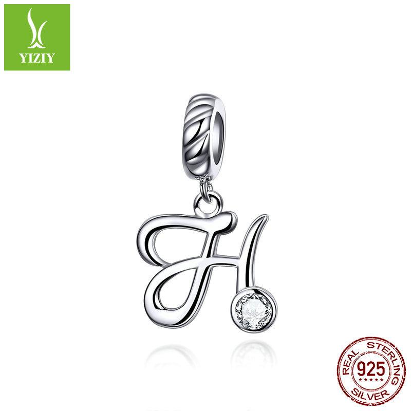 26 Letter Charm 925 Sterling Silver Pendant Korean Fashion Beaded Bracelet Silver Jewelry Accessories