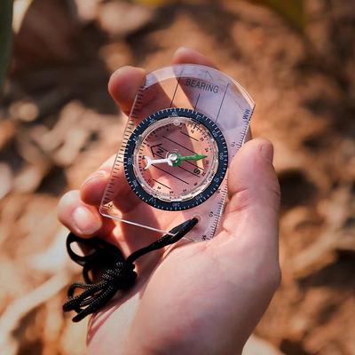 Outdoor Mini Compass Map with Scale Ruler Portable Compass for Hiking Camping Cycling Survival Compass Guiding Tool