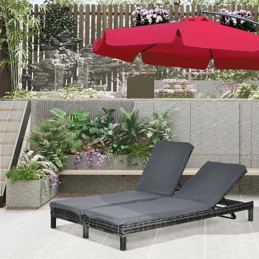 Poly Rattan Double Lounger Sun Lounger Garden Lounger for 2 People Relax Lounger Luxury Lounge 5-Level Backrest Metal PE Rattan Grey 196 X 120 X 28 Cm