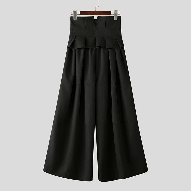 

INCERUN Men High Elastic Waist Casual Long Wide Legs Pants Trousers 4XL чёрный