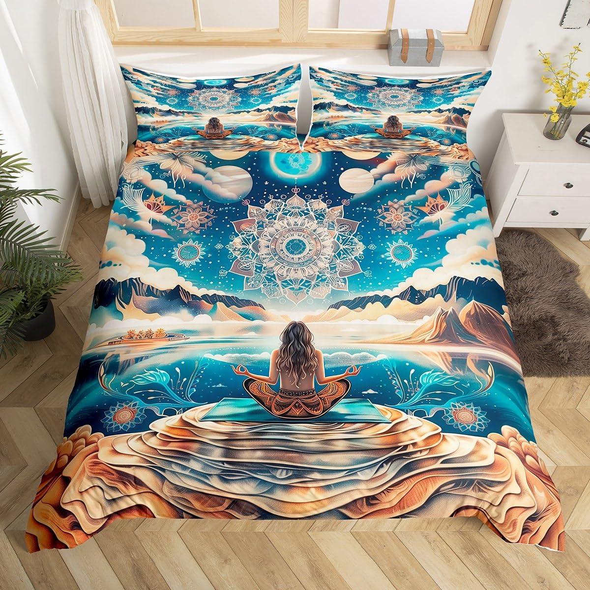 

Comforter Yoga Full King Chakra Meditation Bedding Setmandala Comforter Boho Hippie Style With Chakra Art Print Bed Set Comforter (quilt)-EU Single(135*200cm)3pcs
