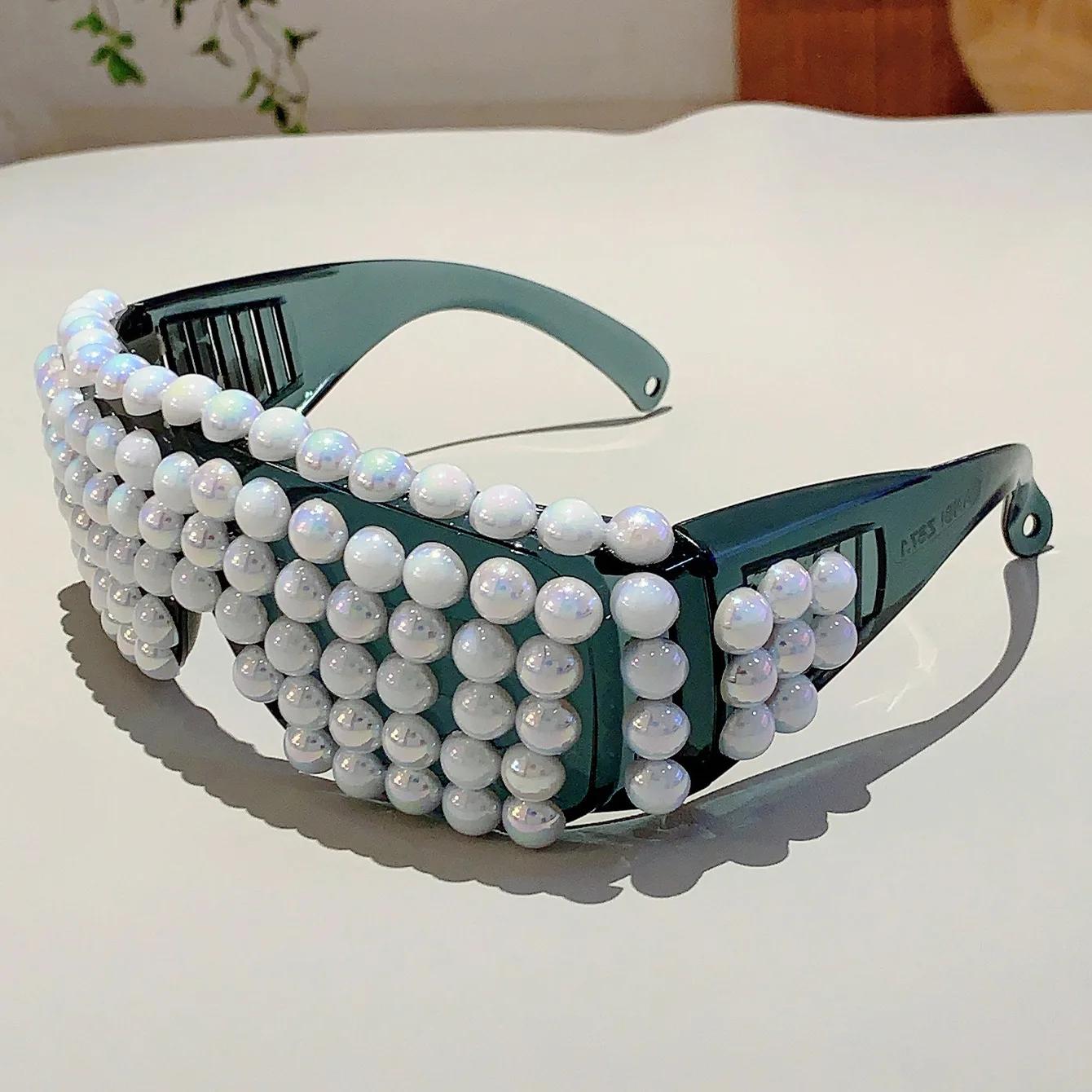 

Vintage Brand Design Oversized Square Pearl Sunglasses Women For Men Luxury Sun Glasses Punk Big Frame Rimless Party Eyeglasses