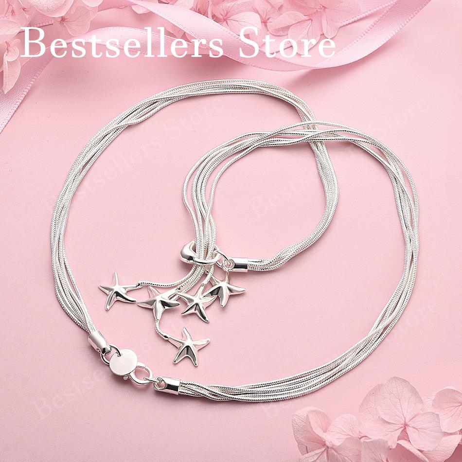 Charm 925 Sterling Silver Exquisite Starfish Pendant Necklace Women Fashion Party Wedding Gift Jewelry