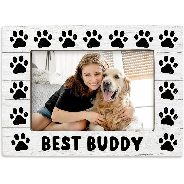 Dog 4x6 Picture Frame, Pet Photo Frame, Dog Mom Dad Lovers Owner Gifts for Women Men, Pet Lover Gifts, Best Buddy Wooden Picture Frames for Wall or