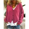 YYFS Maglioni a maniche lunghe con scollo a V, stampati in tinta unita, casual, autunno inverno, da donna