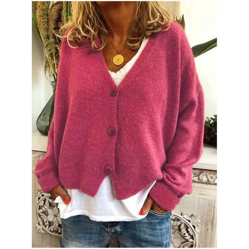 YYFS Maglioni a maniche lunghe con scollo a V, stampati in tinta unita, casual, autunno inverno, da donna