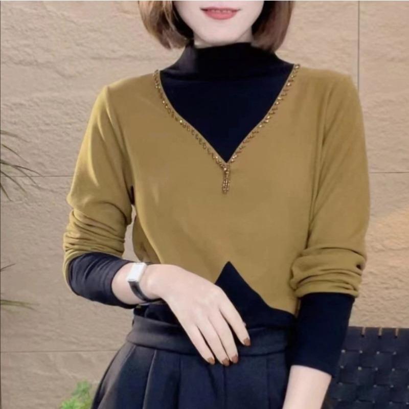 Early Spring New Long-sleeved Half-high Neck Versatile Fashionable T-shirt Slim and Warmth, Slim Base Top for Women