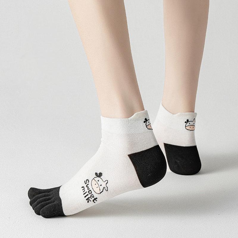 5 Pairs New Women's Five Finger Socks Sweet  Milk BlackWhite Stripes Cotton Summer Shallow Split Toe Socks Girls Sports Socks