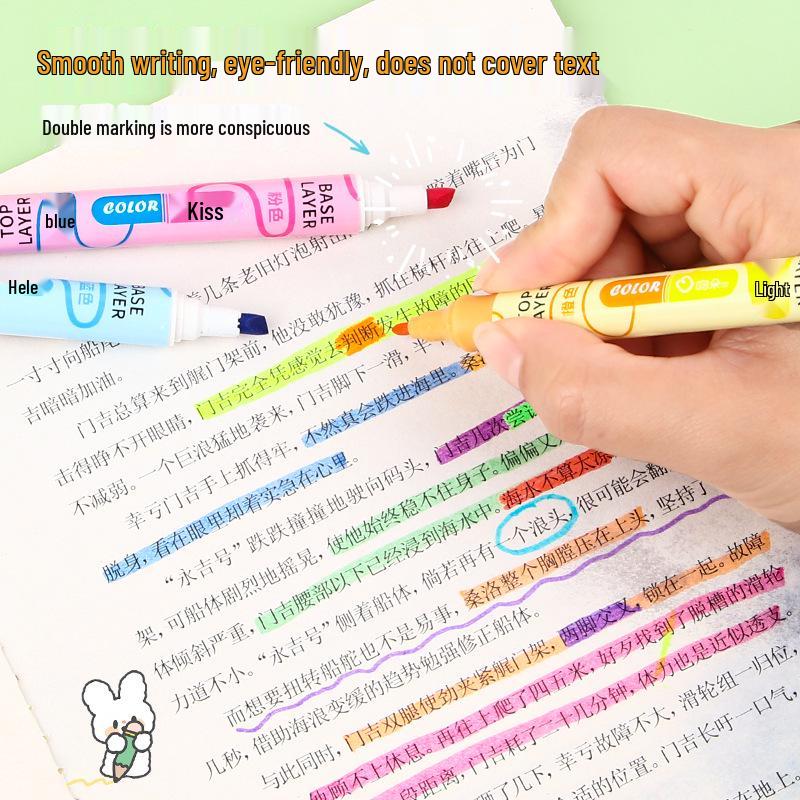 Student Fluorescent Highlighter Pen Set - Large Capacity, Angled Tip, Multi-Color Layering