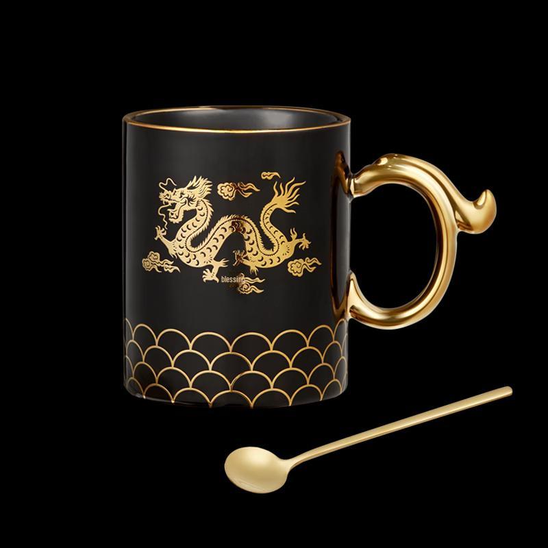 Dragon Golden Luster Ceramic Mug with Lid