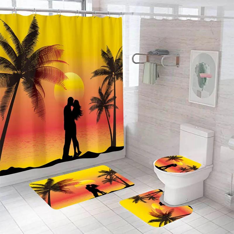 Forest Bathroom Shower Curtain Set Waterproof Bath Curtain Sets Toilet Cover Non-Slip Mat Rug Carpet Set Home Decor Accessories