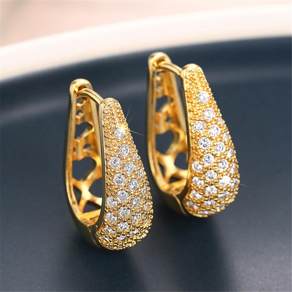 Luxury Female White Zircon Stone Hoop Earrings Vintage Fashion Gold Color Wedding Jewelry For Women
