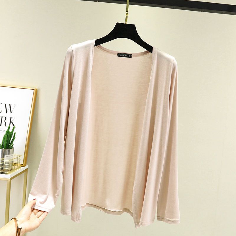 Thin Modal Coat Women's Summer Loose Clothes Versatile Casual Top Long Sleeve Knitted Air Conditioning Cardigan Sunscreen Clothes