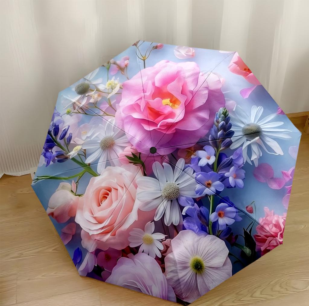 Floral Watercolor Dream Automatic Umbrella Sturdy 8-Rib Shaft Foldable Design All-Season Travel Fashionable Perfect Birthday Christmas Gift Idea