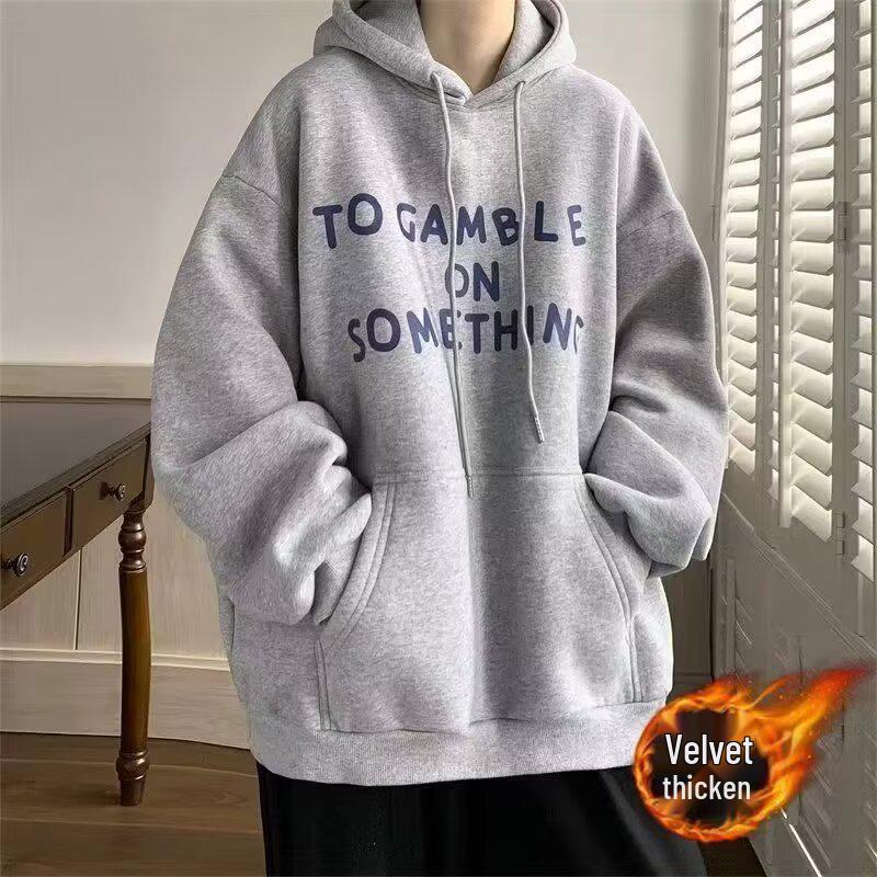 

Men s American Style Teen Hoodie: Cool, Loose, Velvet-Lined Casual Outerwear for Autumn/Winter 4XL