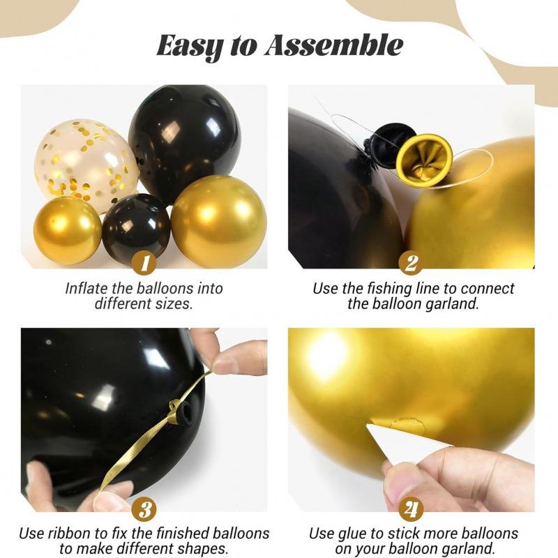 Black Gold Balloon Garland Arch Kit for Graduation and Birthday Decorations