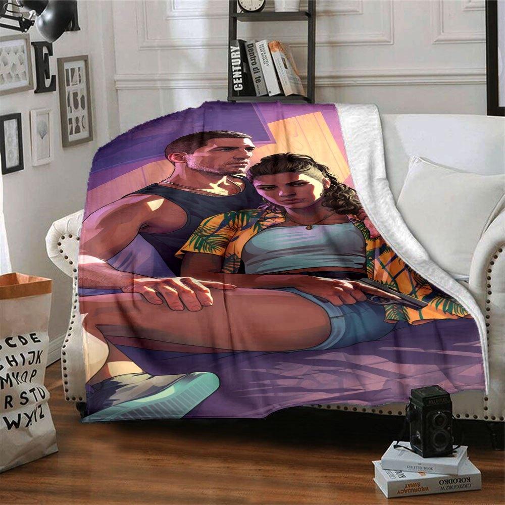 1pc Grand Theft Auto Soft Flannel Blanket with Designer Print A Cozy Blanket for All Seasons, Perfect for the Couch, Bed, Office