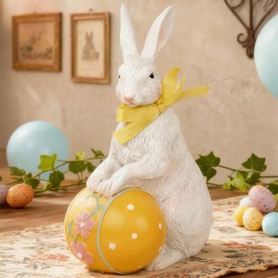 Mini Coniglietto di Pasqua in Ceramica Yousheng che Tiene un Fiore Uovo Colorato Statuetta di Coniglietto Decorazione Ornamentale per Casa Ufficio Festa di Pasqua Primaverile