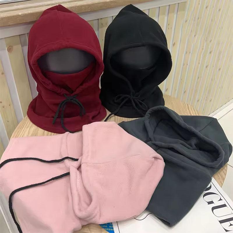 Unisex Winter Thermal Fleece Hat with Hood Windproof Warm Skiing Sport Cap Neck Warmer Cycling Face Mask Integrated