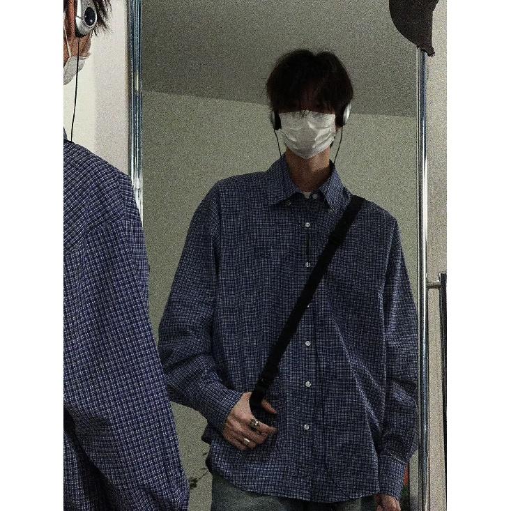 

Рубашка с длинными рукавами с буквенным принтом 2024 года в японском стиле в стиле Гонконга, свободная рубашка для мужчин, летняя модная универсальная повседневная куртка 2XL синий