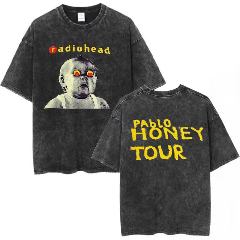 Rock Band Radiohead The Bends Vintage Washed Tshirt Unisex Women Fashion Hip Hop T Shirts Casual Tshirts Streetwear