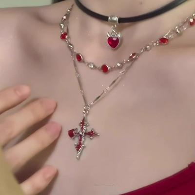 Vintage Black Cross Pendant Adjustable Necklace for Women Men Multi Layer Chain Stacking Choker Clavicle Chain Jewelry Gift