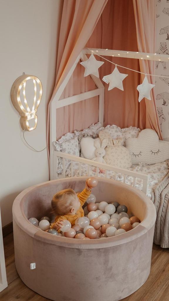 Dry ball pit 600 pieces 110x110x40 Velvet lilac: light mint, light blue, pearl, gray, transparent, pearl