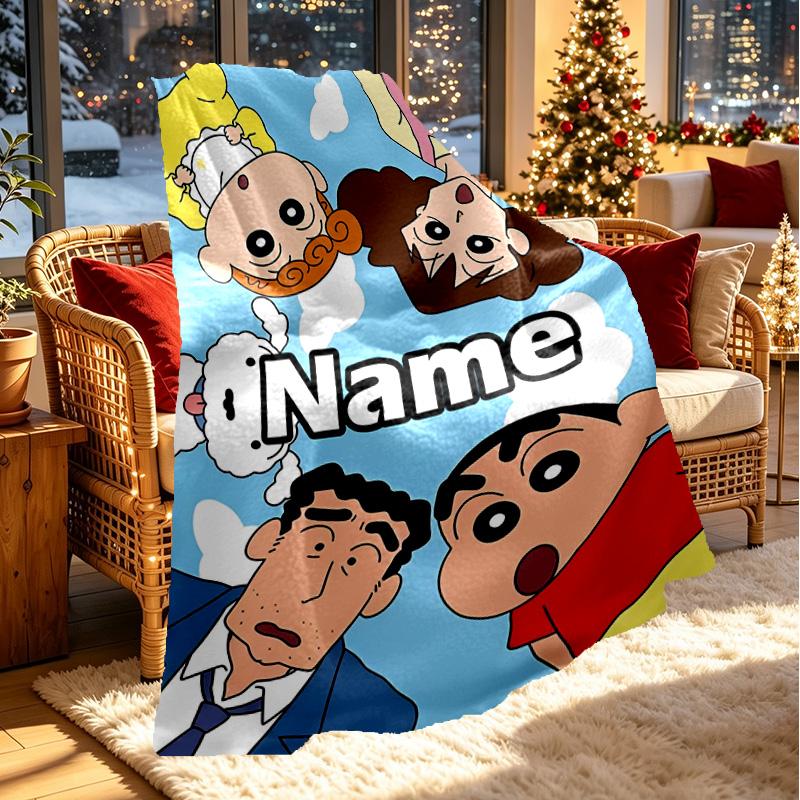 Custom Name Personalized Crayon Shin Print Blanket, Home Decor, Bedroom, Sofa, Camping, Couch, Gifts for Birthday ChristmasEnthusiasts