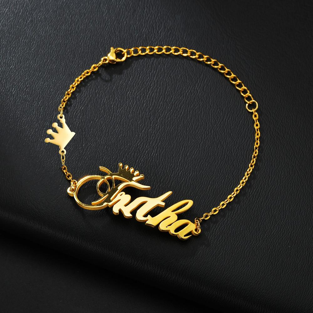 Atoztide Personalized Custom Name Crown Heart Bracelet Thick Chain for Women Stainless Steel Zircon Flower Bangle Jewelry Gift