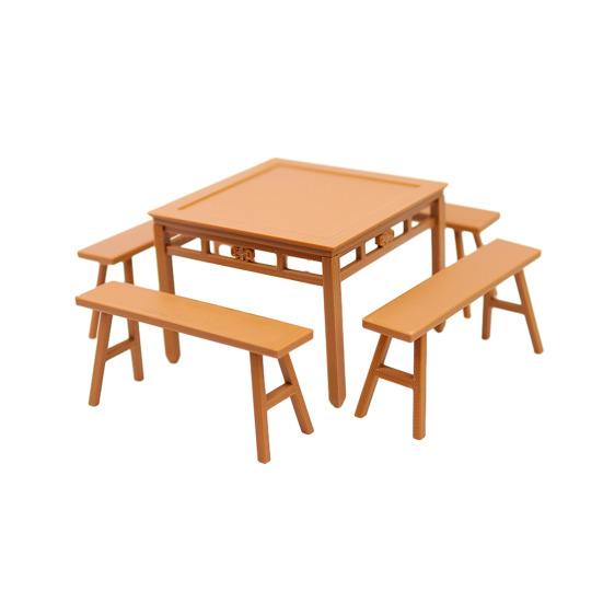 

1 Set Miniature Dining Table Bench Vintage Mini Square Table Long Bench Model Toy DIY 1/12 Dollhouse Furniture Decoration Accessories S